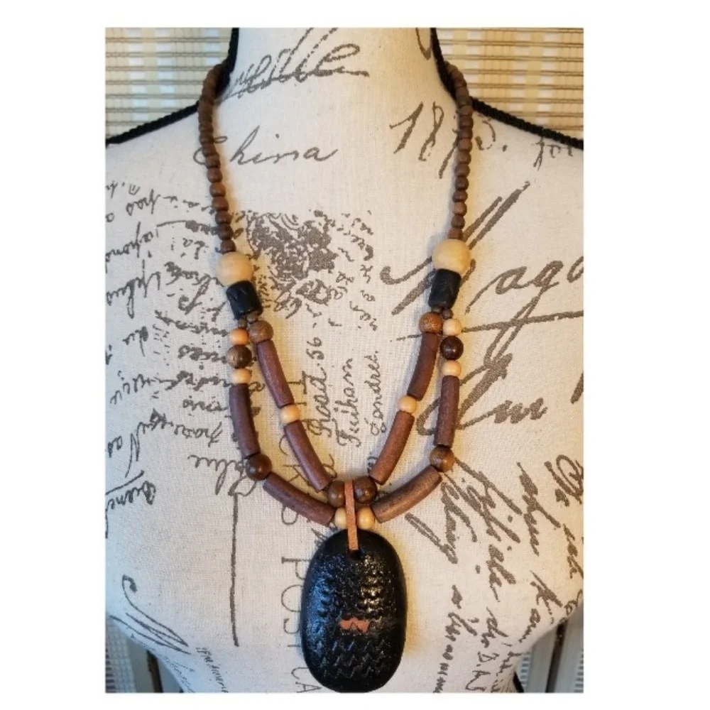 Wood Beaded Statement Necklace